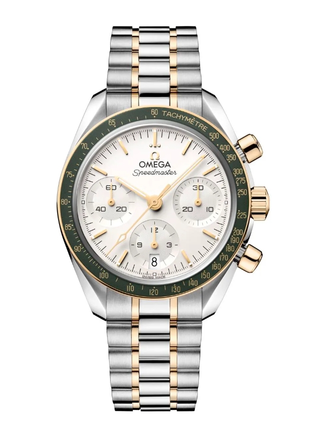 Omega Speedmaster 38 green bezel two tone model