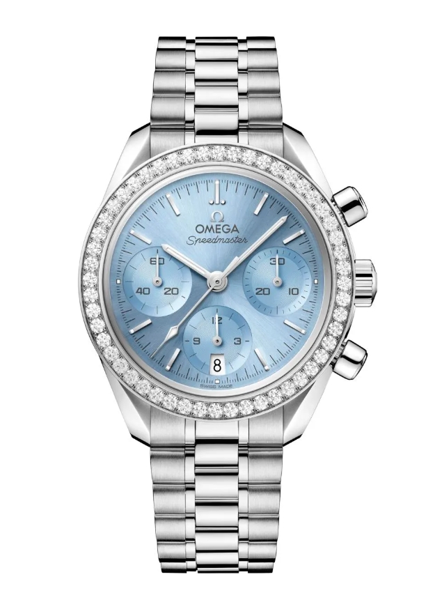 Omega Speedmaster 38 ice blue dial with diamond bezel