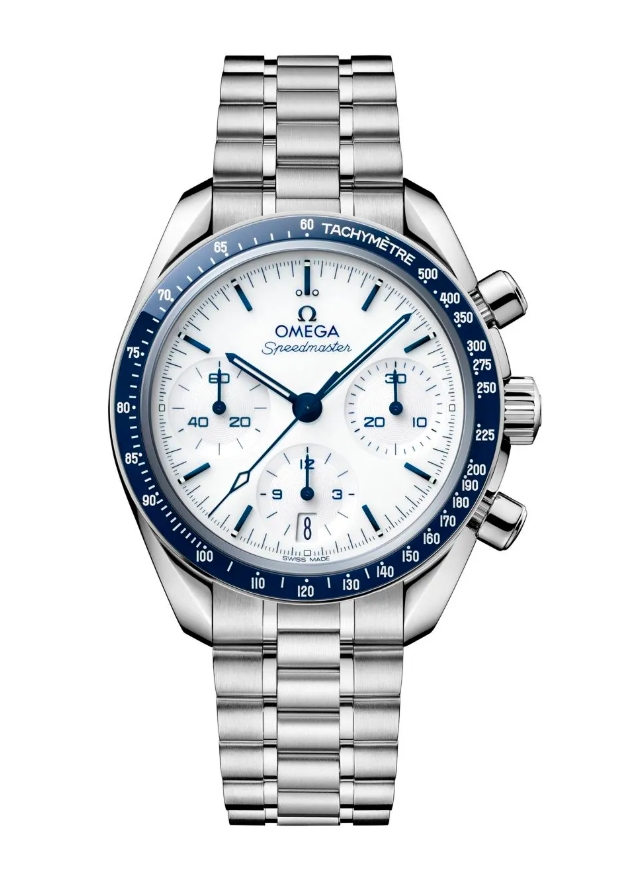 Omega Speedmaster 38 white dial with blue ceramic bezel