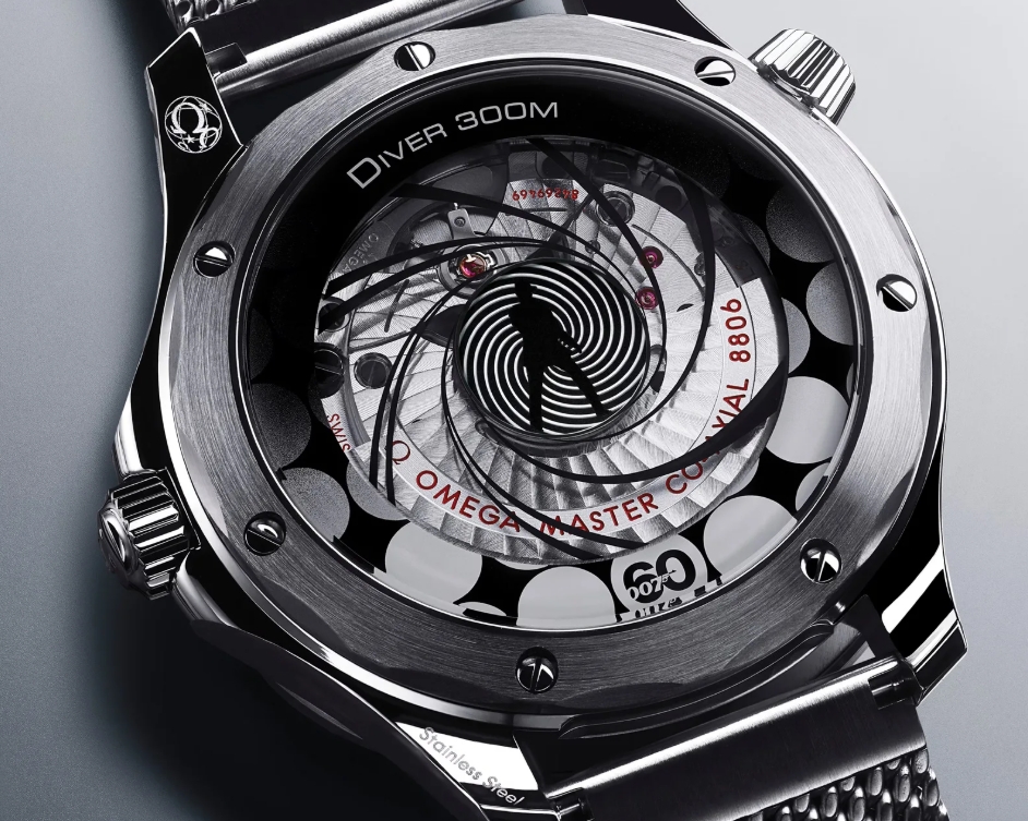 Omega Seamaster James Bond replica watch caseback movement detail