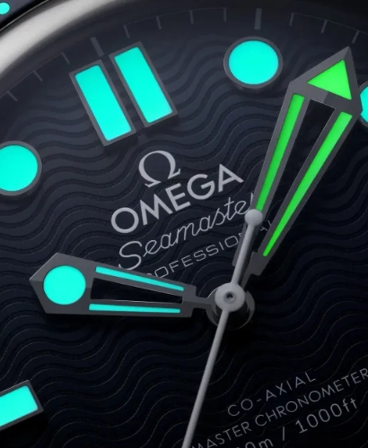 Omega Seamaster James Bond replica watch luminous wave dial detail